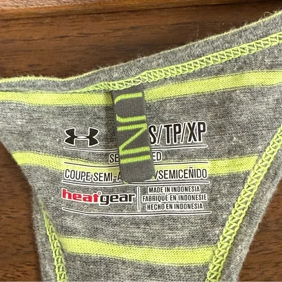 Under Armour XS Gray Neon Stripe HeatGear Racerback Semi-Fitted Tank Top - Picture 5 of 7
